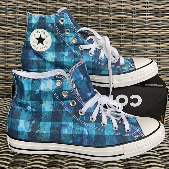 Converse Ctas Hi Blue Plaid/White/Black MEN`S - Picture 2 of 16